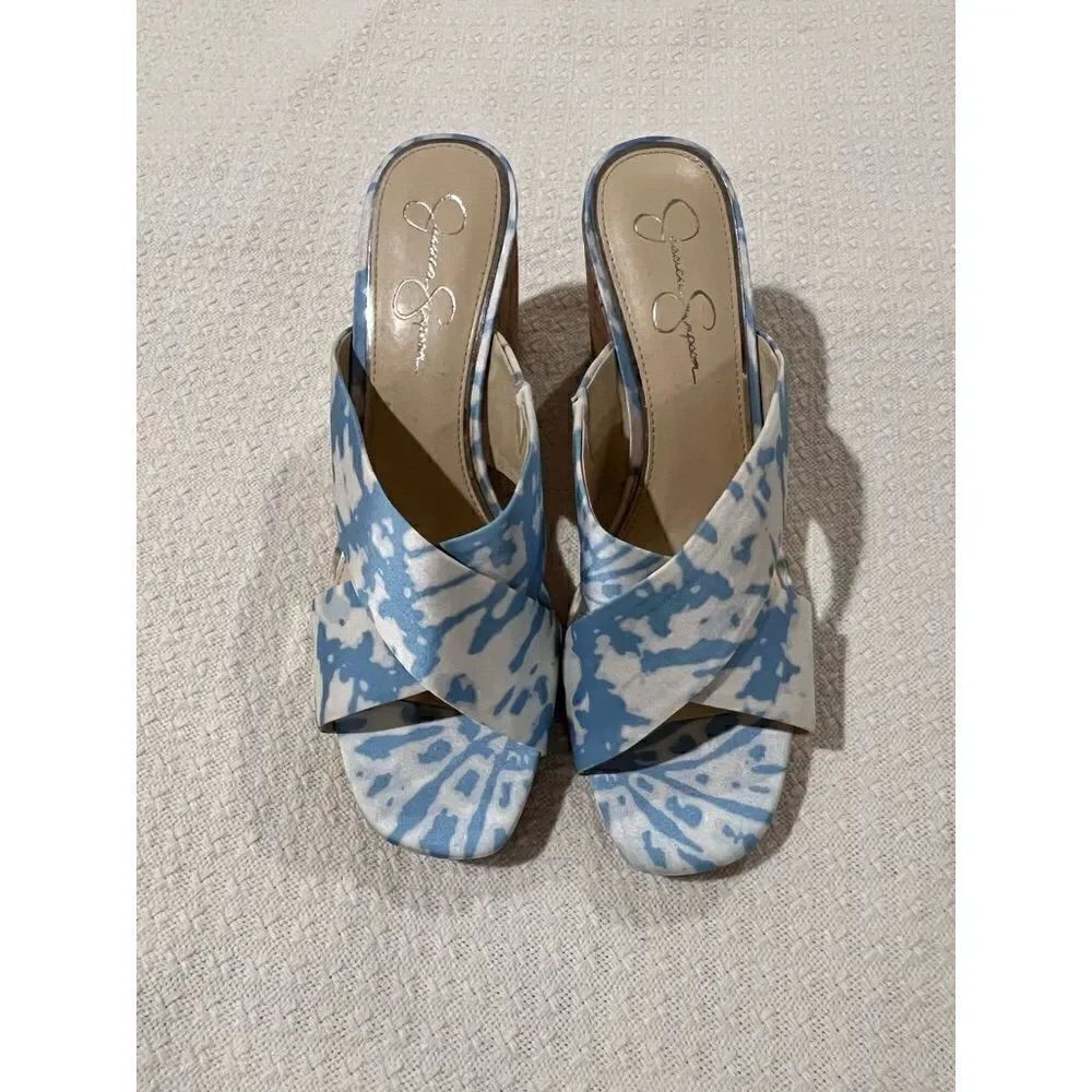 New Jessica Simpson blue and white Wedges